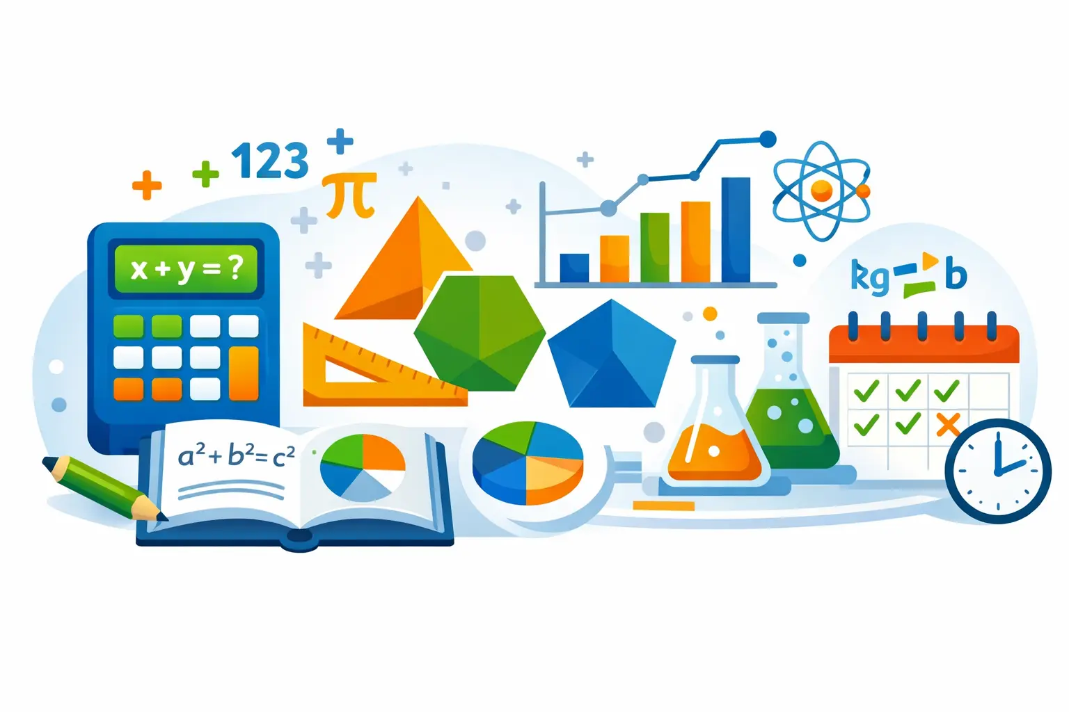 Education calculators overview showing math, geometry, statistics, science, and attendance tools for students