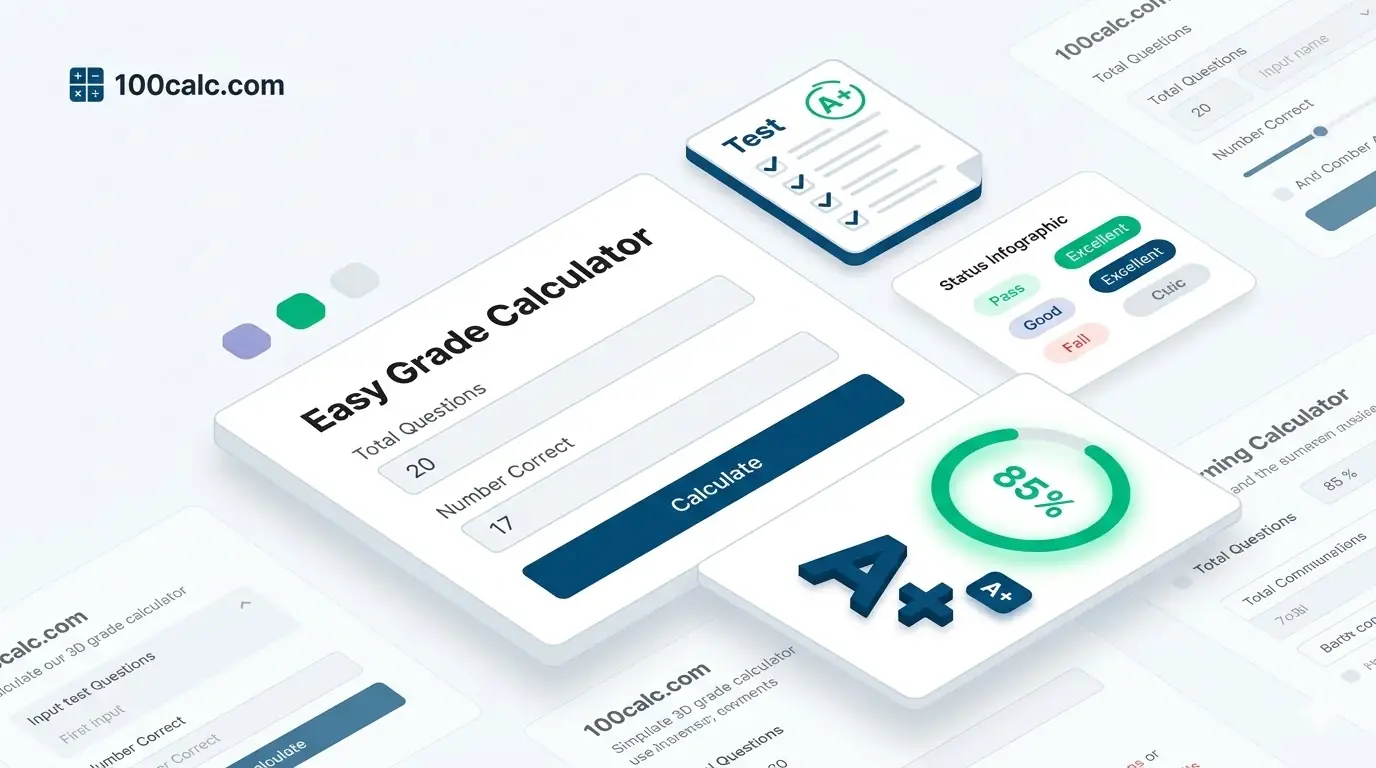 A digital easy grade calculator showing test percentages and a visual grading chart.