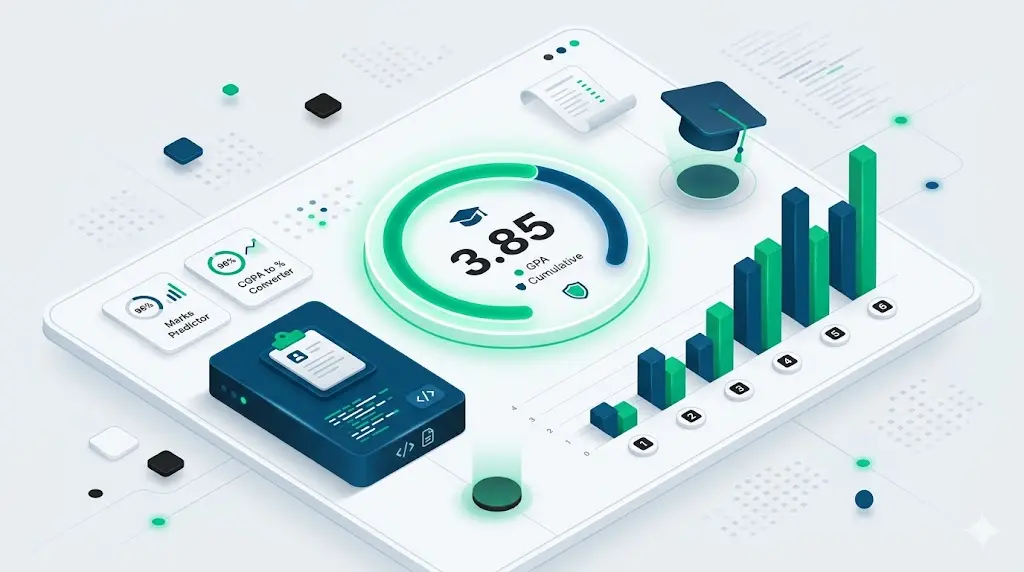 UOG CGPA calculator dashboard showing the official University of Gujrat grading chart and percentage conversion interface.