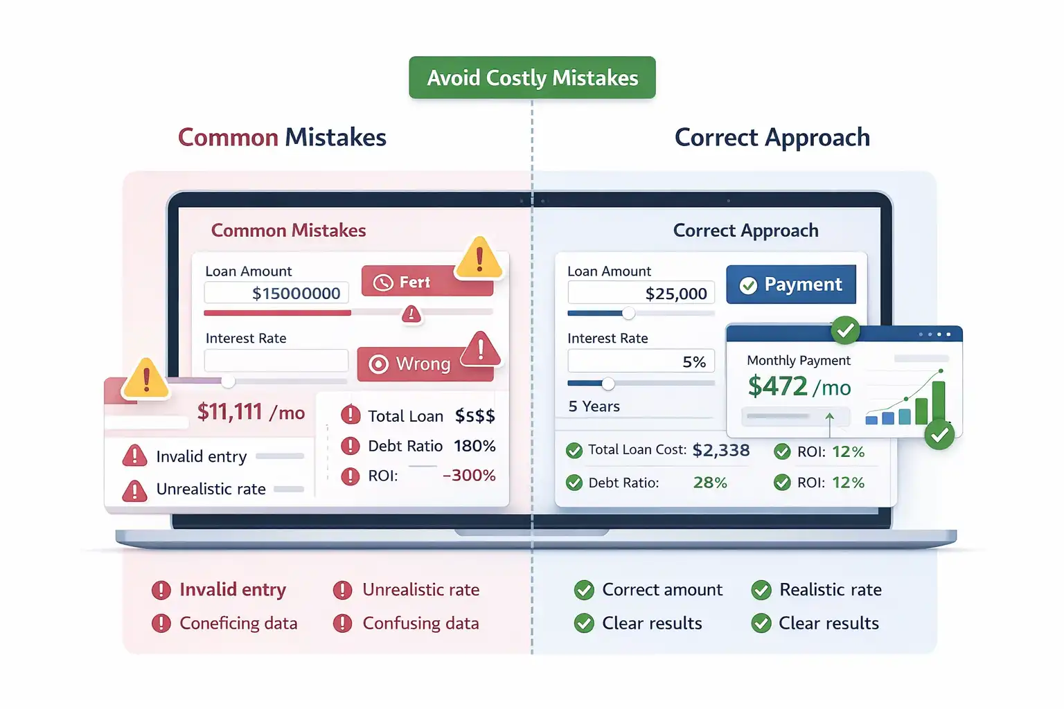 Common mistakes when using finance calculators and correct input method comparison