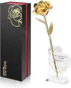 Anthonic genuine natural rose preserved and hand-dipped in real 24K gold, displayed as a romantic milestone gift for a Golden Birthday or Twin Flame anniversary.