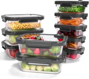 BOROHOUSE 10-pack premium borosilicate glass meal prep containers for portion control and macro tracking with airtight leak-proof lids