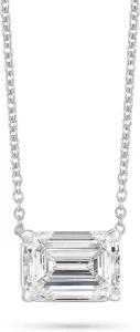 Carbon Atelier 14K white gold pendant necklace showcasing an IGI certified horizontal emerald cut lab grown diamond solitaire on an 18 inch cable chain.