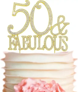 Crystal Creations premium 50 and fabulous birthday cake topper crafted from gold metal alloy and inset with sparkling crystal rhinestones.