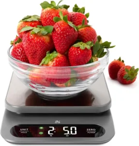 Greater Goods high-capacity 22lb digital food scale with stainless steel platform tracking macros for meal prep