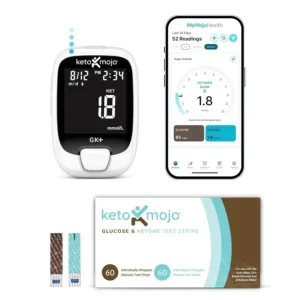 Keto-Mojo GK+ blood glucose and ketone monitor kit with test strips and smartphone app syncing GKI data