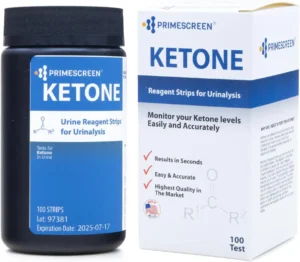 Prime screen 100 count ketone urine test strips and color chart for tracking nutritional ketosis and fat burning